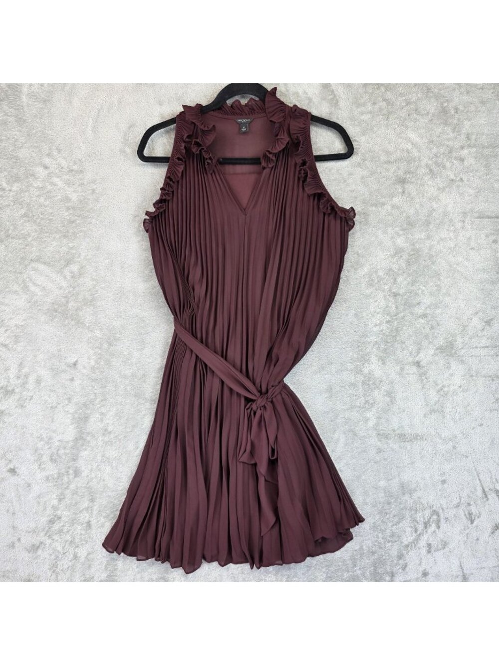 Ann Taylor Dress Womens SP Petite Red Pleated V Neck Sleeveless Belted Swing